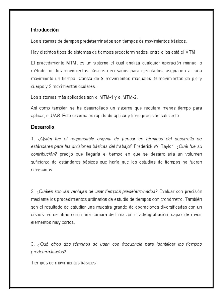 Sistemas de Tiempos Predeterminados MTM | PDF | Science | Ciencia y ...