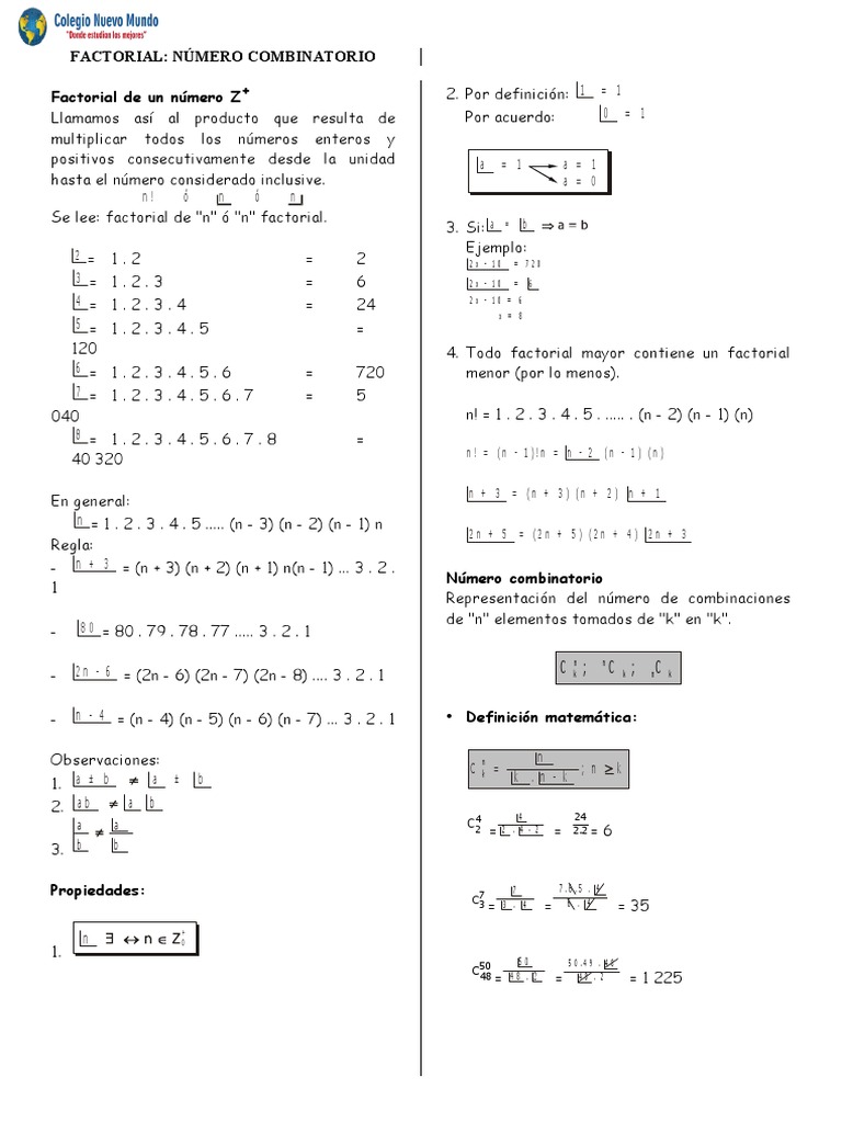 Propiedades y Cálculo de Números Combinatorios | PDF | Teoría del ...