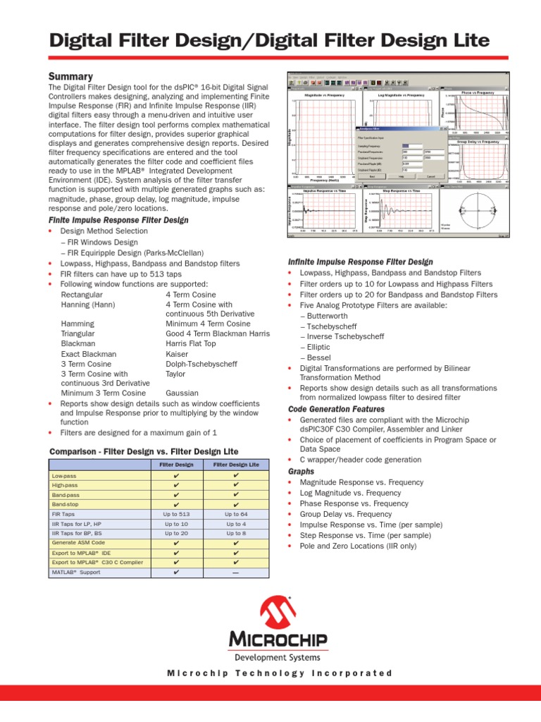 DsPIC Filter Design Sell Sheet - 51438b | PDF | Low Pass Filter ...