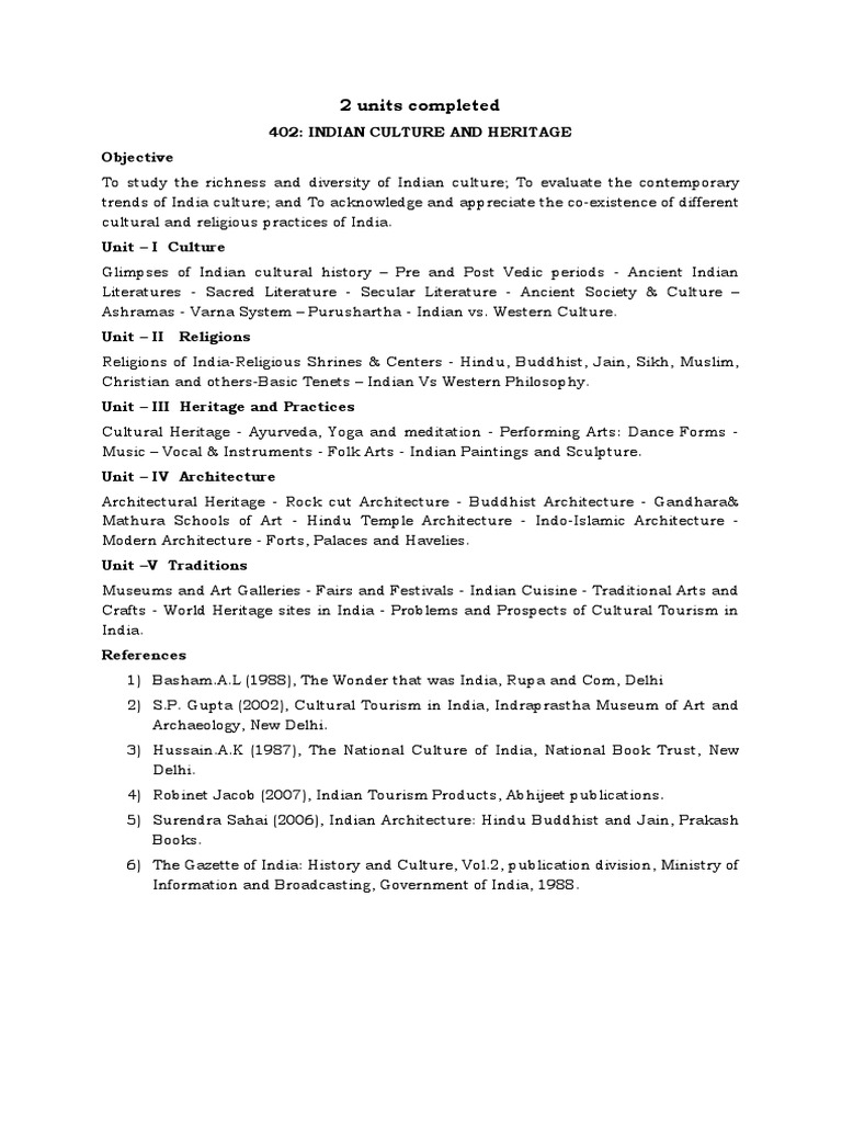 Indian Culture and Heritage Overview | PDF | Social Science
