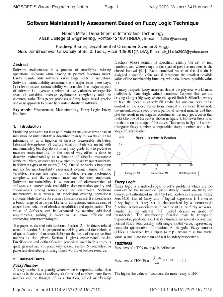 Software Maintainability Assessment Based On Fuzzy Logic Technique ...