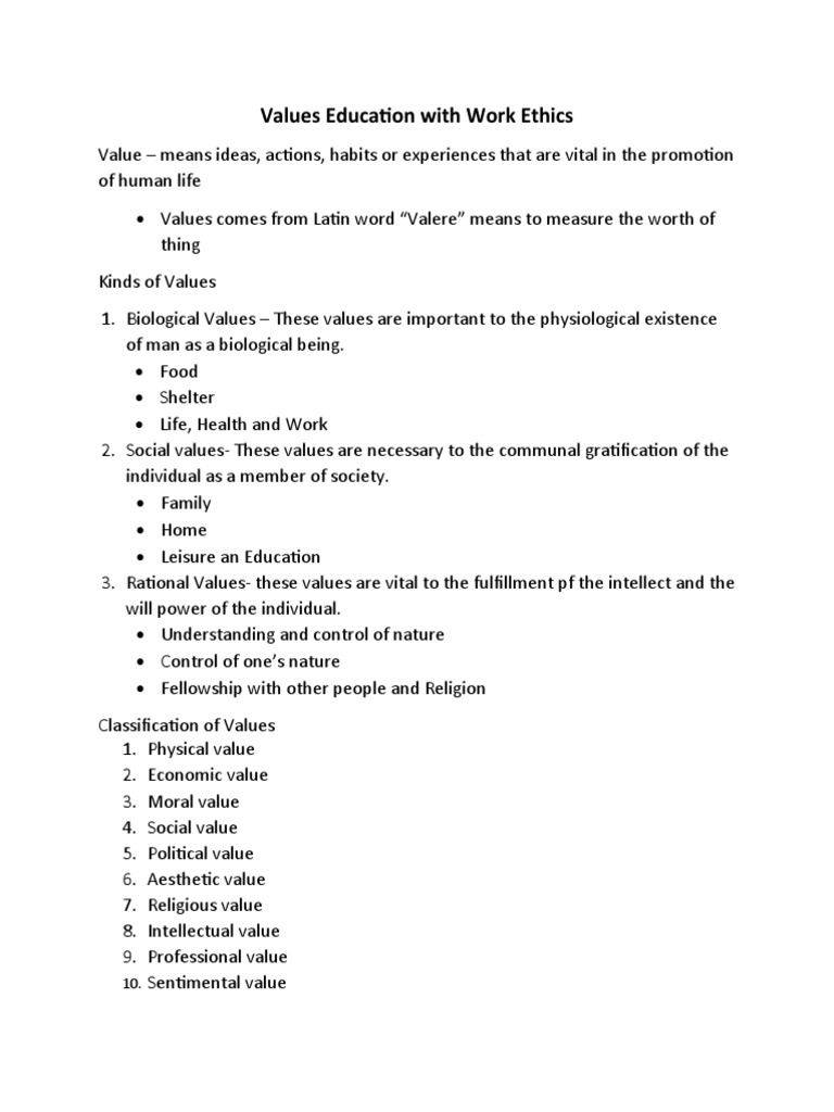 Understanding Values and Work Ethics | PDF