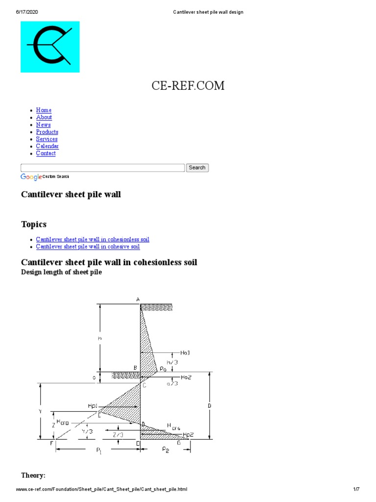 Cantilever Sheet Pile Wall Design PDF Deep Foundation Mechanics
