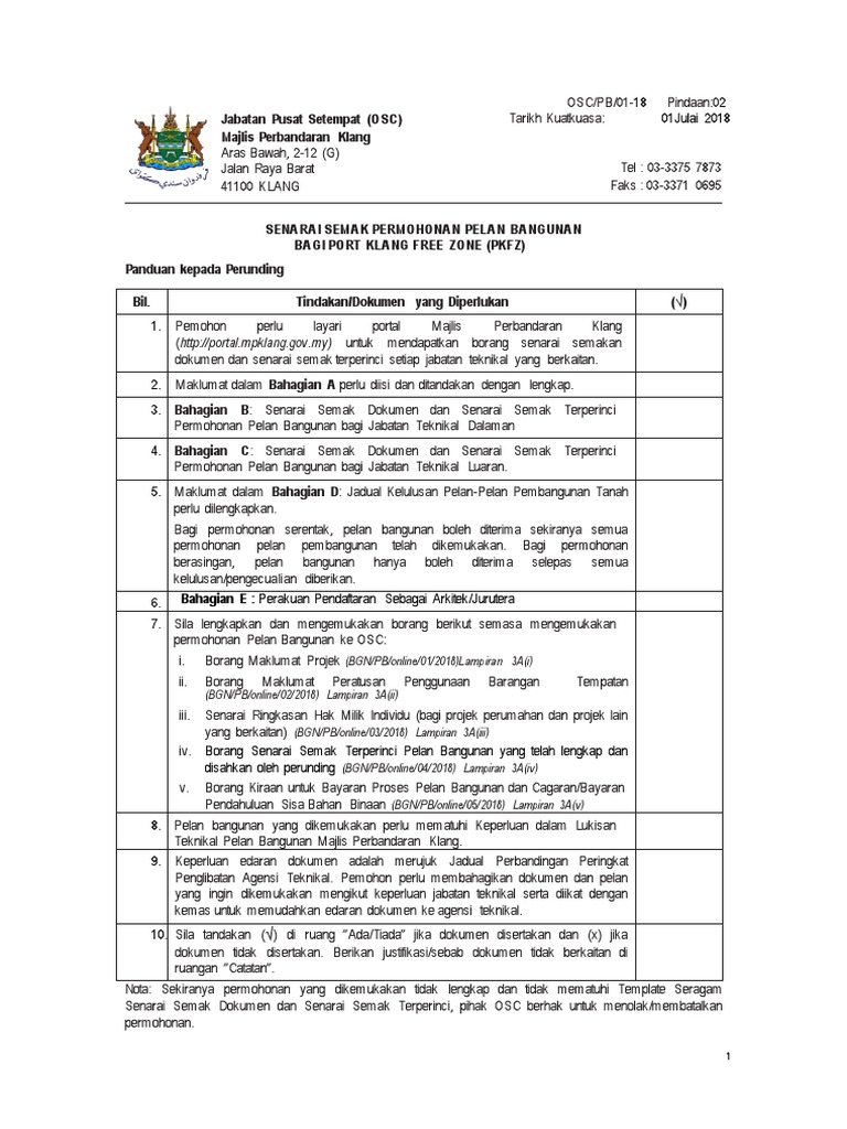 Senarai Semak Bangunan Pkfz Pdf Pdf