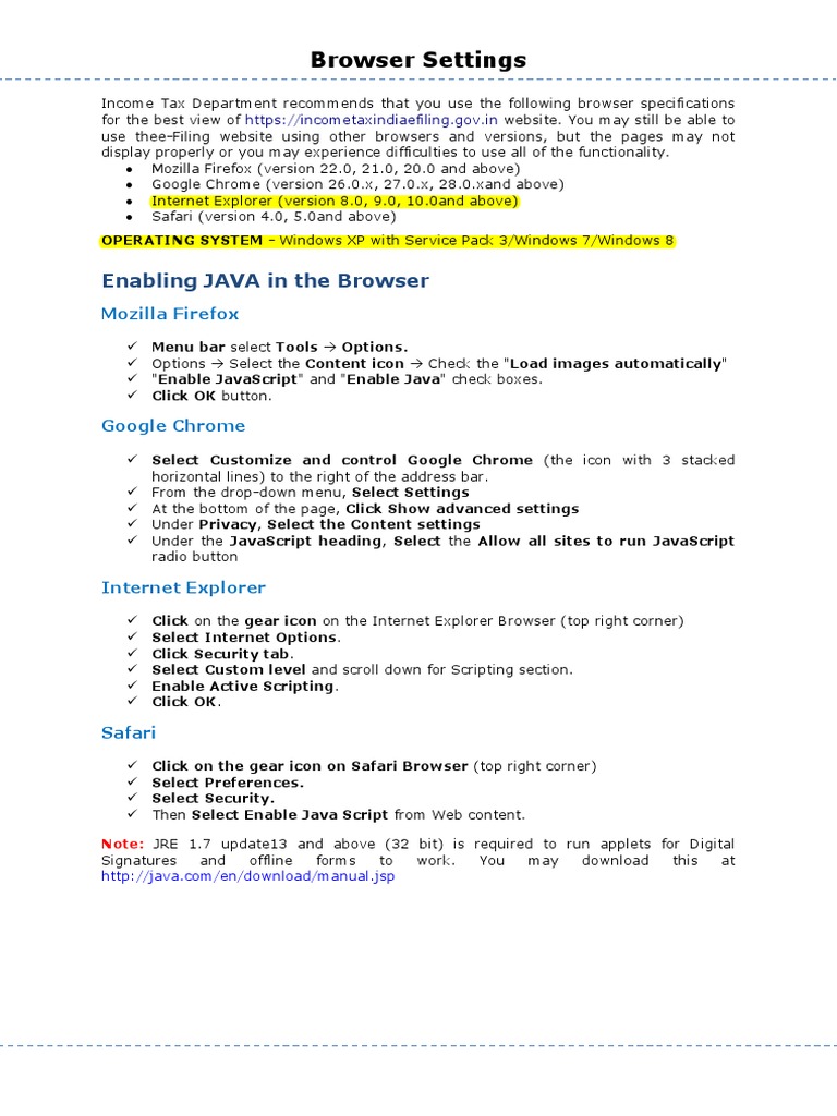 Browser Settings: Enabling JAVA in The Browser | PDF | Internet ...