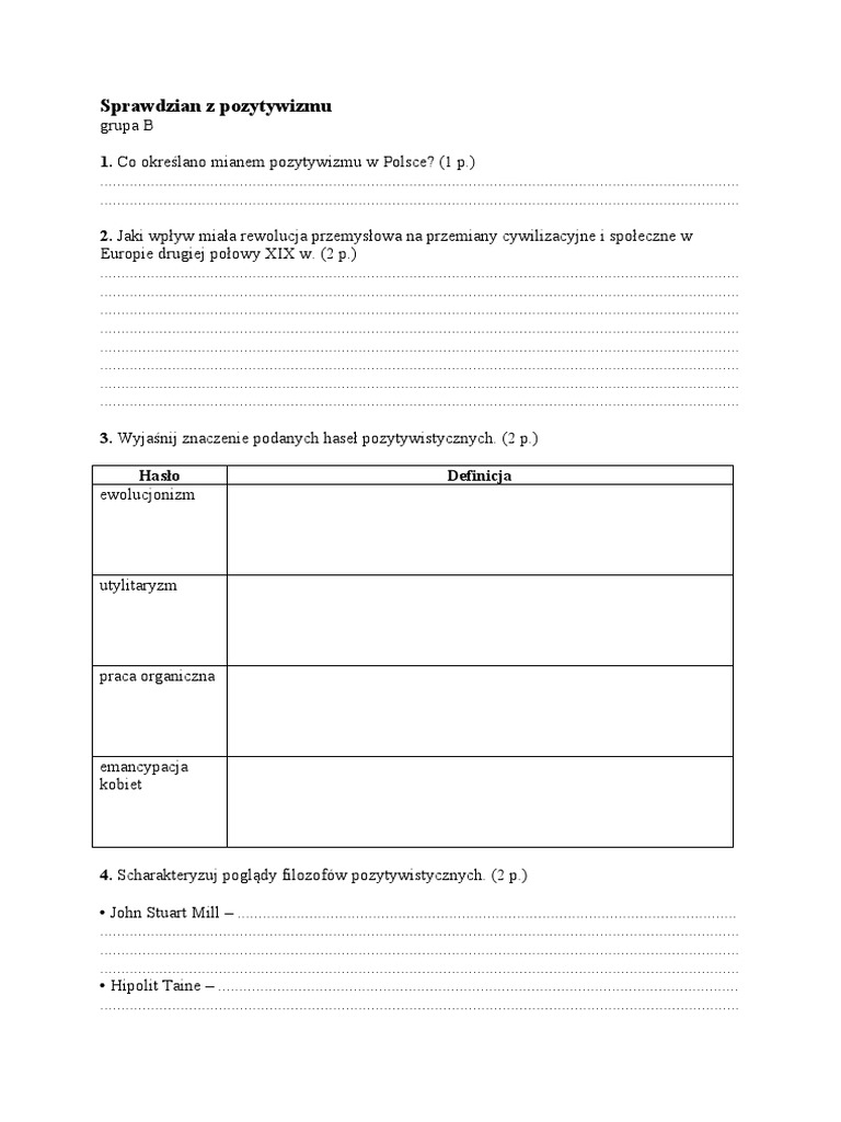 Sprawdzian z pozytywizmu