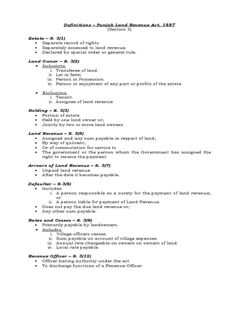 Definitions punjab land revenue act 1887 pdf revenue renting