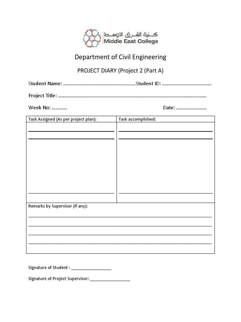 Civil Engineering Project Diary Template | PDF