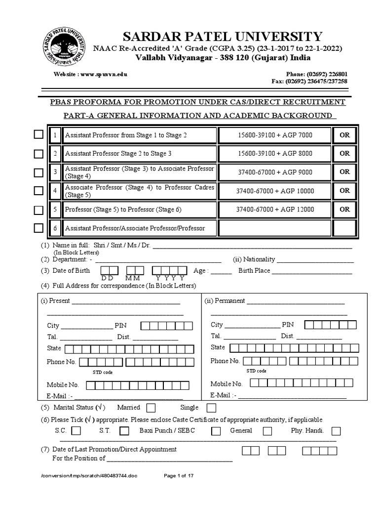 Sardar Patel University Promotion Proforma | PDF | Thesis | Doctor Of ...