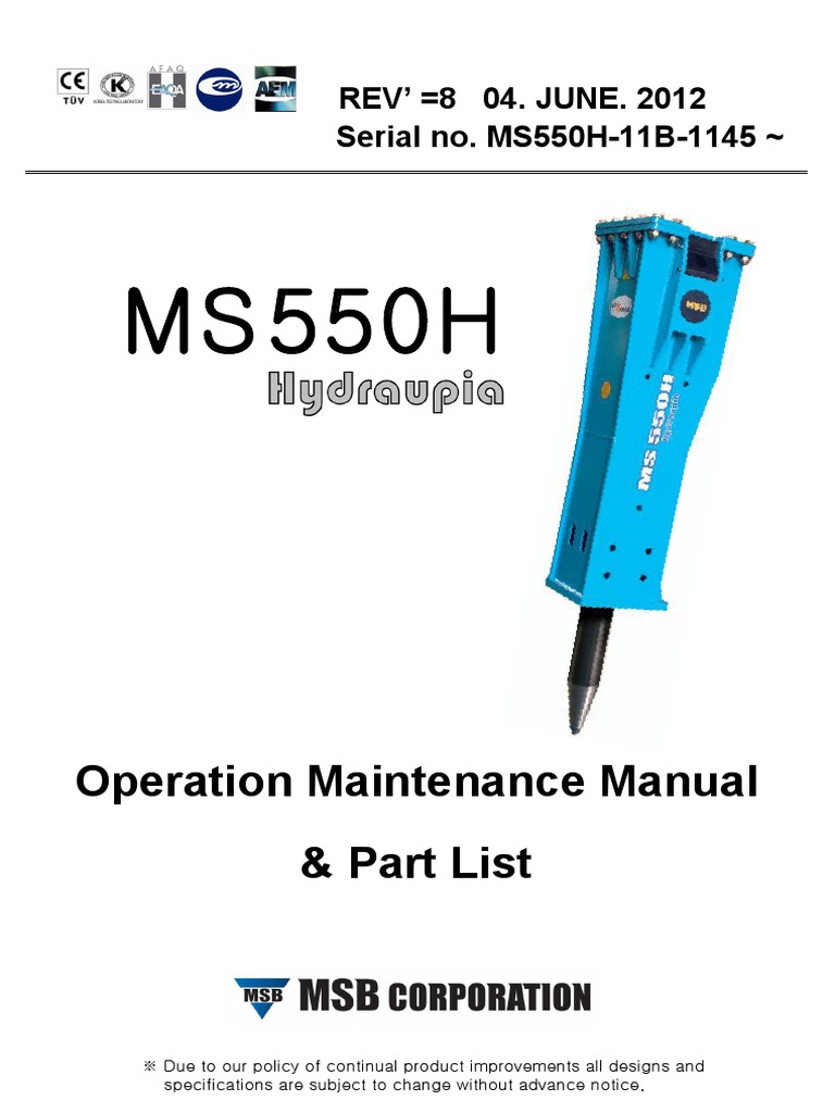 Operation Maintenance Manual & Part List: Serial No. MS550H