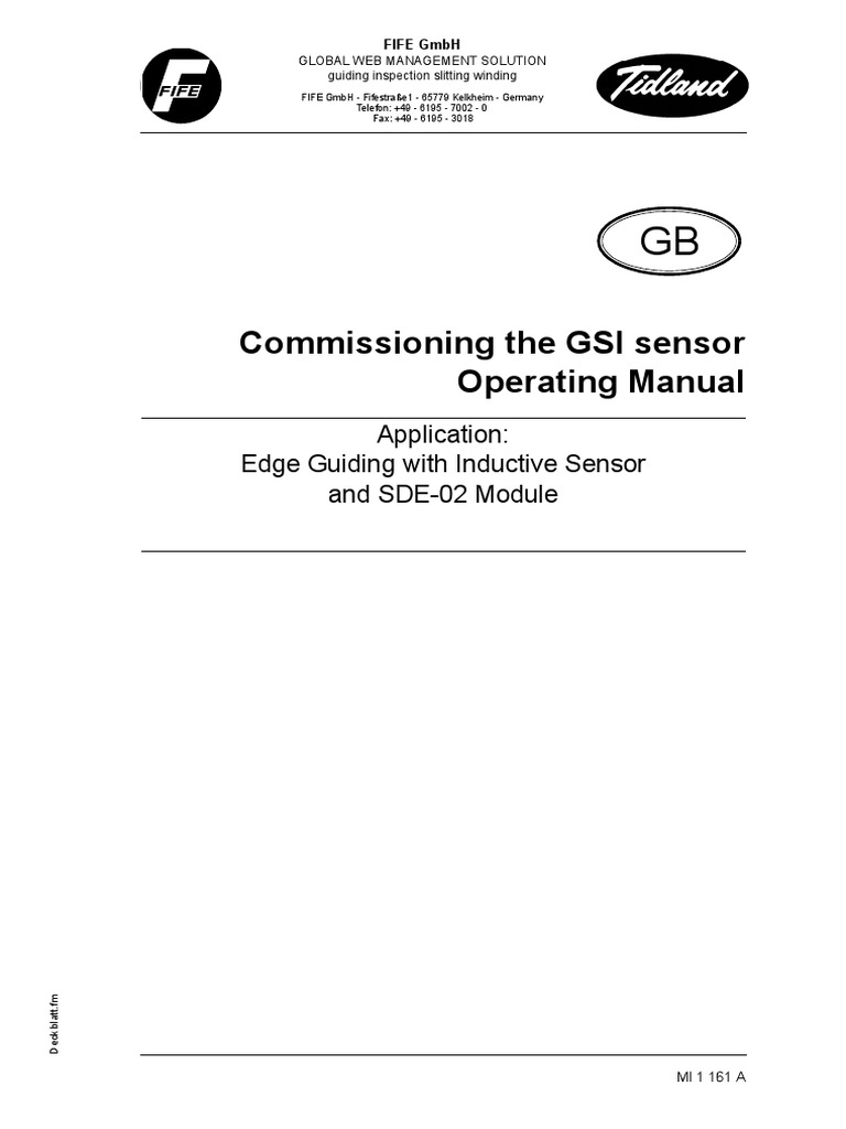 Commissioning The GSI Sensor Operating Manual: Application: Edge ...