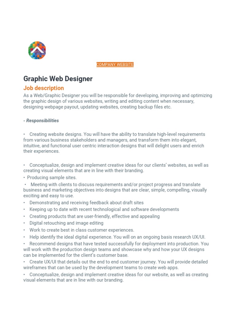 Graphic Web Designer: Job Description | PDF | Usability | Websites