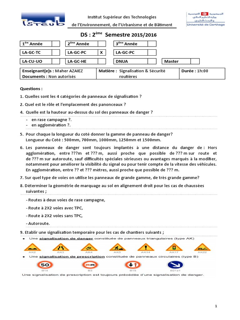 Signalisation routière : catégories et normes | PDF | Sécurité routière ...