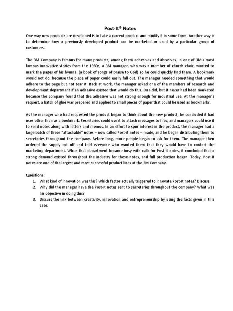 Post-It Notes: Innovation Case Study | PDF | Adhesive | Business