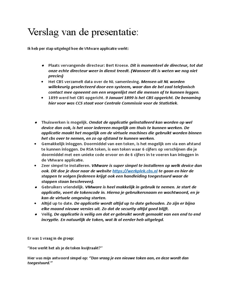 Verslag Van de Presentatie | PDF