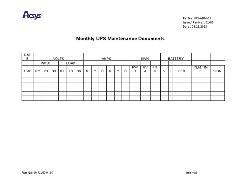 Monthly UPS Maintenance Log | PDF