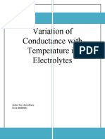 Variation of Conductance With Temperature in Electrolytes: Ankur Roy Chowdhury Roll Number