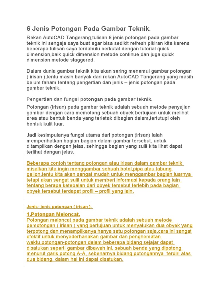 6 Jenis Potongan Pada Gambar Teknik | PDF