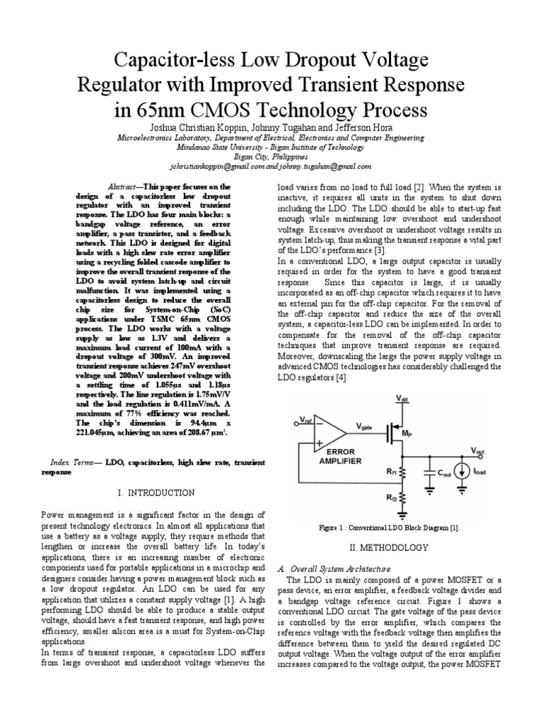 Capacitor-Less Low Dropout Voltage Regulator With Improved Transient ...