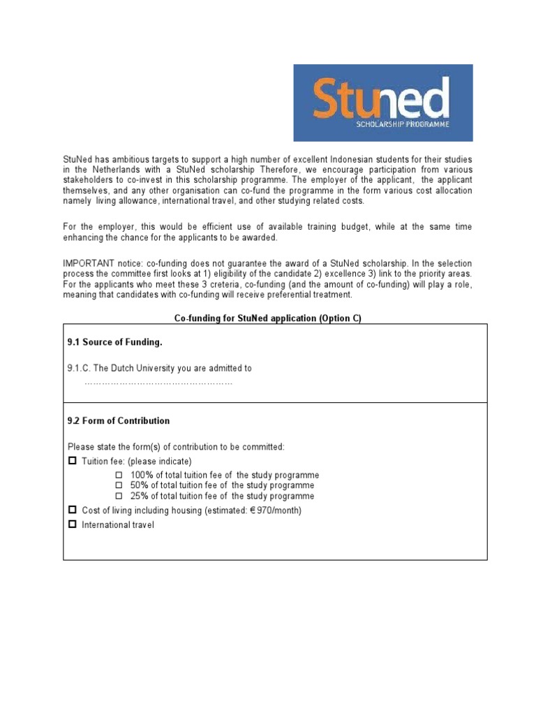 Co-Funding Options for StuNed Scholarships | PDF | Career & Growth