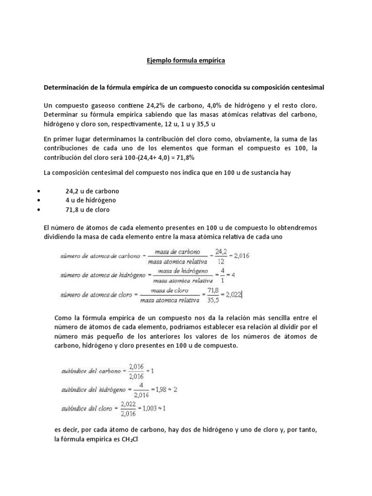 Ejemplo Y Ejercicios Formula Empirica Qu1m1c0