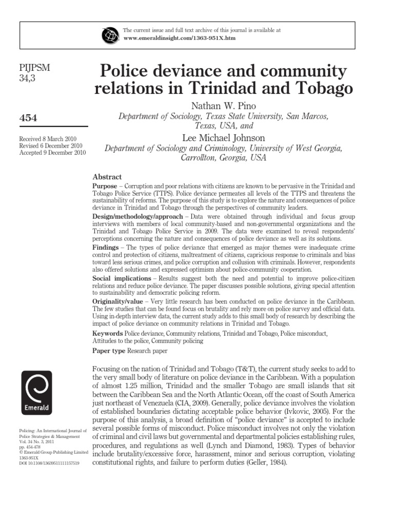 Police Deviance and Community Relations in Trinidad and Tobago PDF