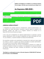 Decreto Supremo 068-2020 Bono Por El Coronavirus