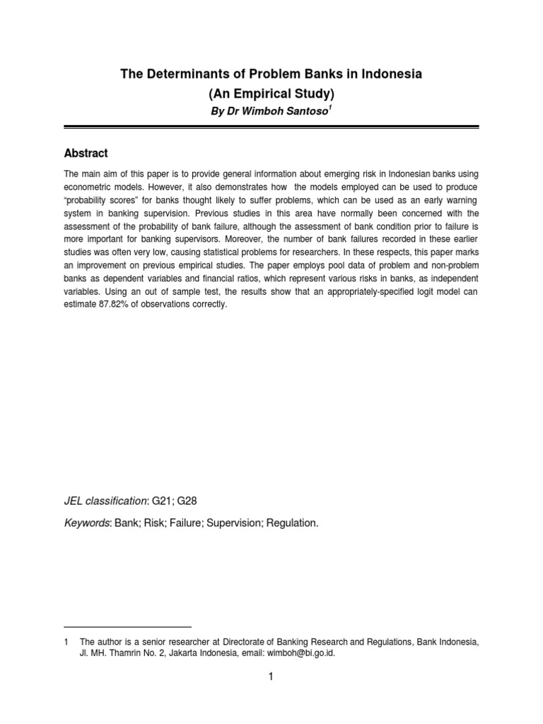 The Determinants of Problem Banks in Indonesia (An Empirical Study ...