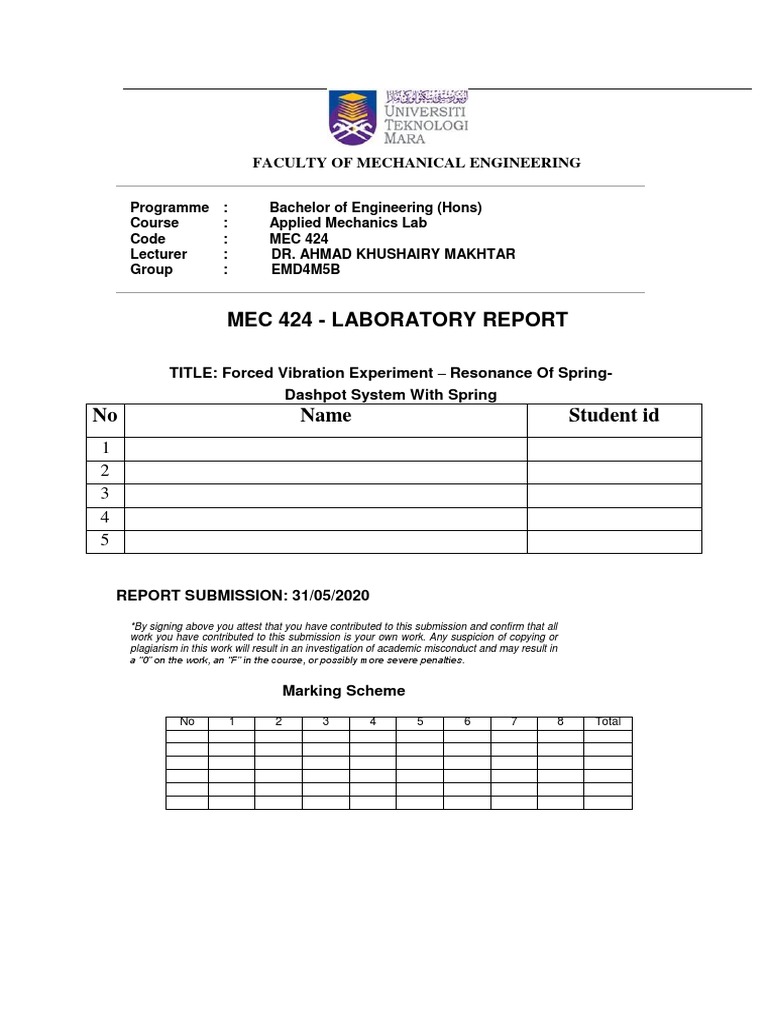 Forced Vibration Experiment - Resonance of Spring PDF | PDF | Resonance ...