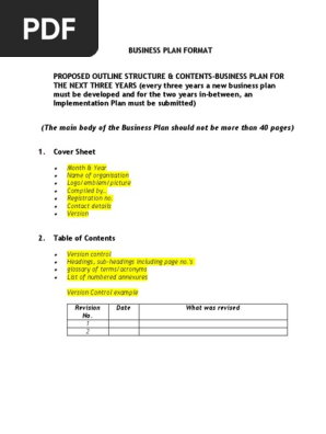 Business Plan Format by SEDA