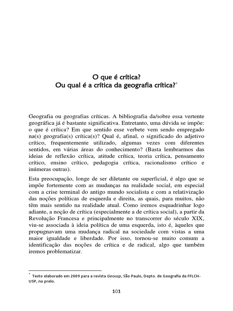 Texto 7 - O Que É Critica Ou Qual É A Crítica Da Geografia Crítica ...