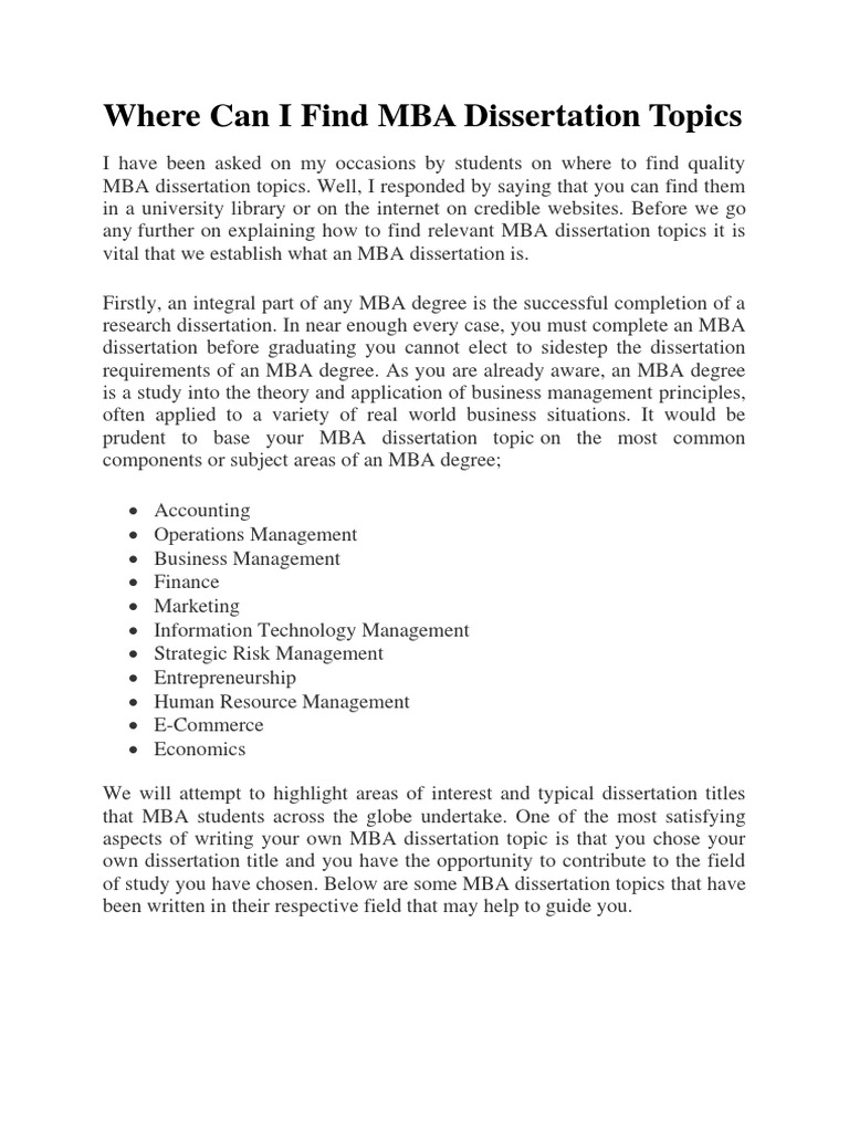 Finding MBA Dissertation Topics | PDF | Master Of Business ...