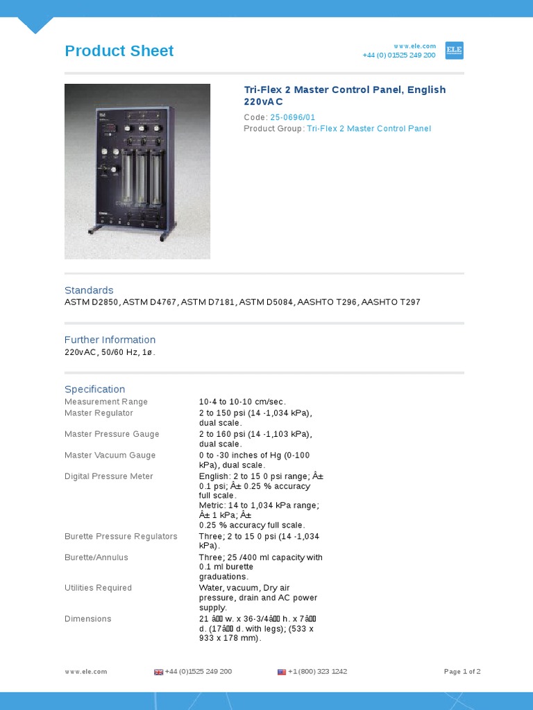 Tri-Flex 2 Master Control Panel Specs | PDF | Technology & Engineering