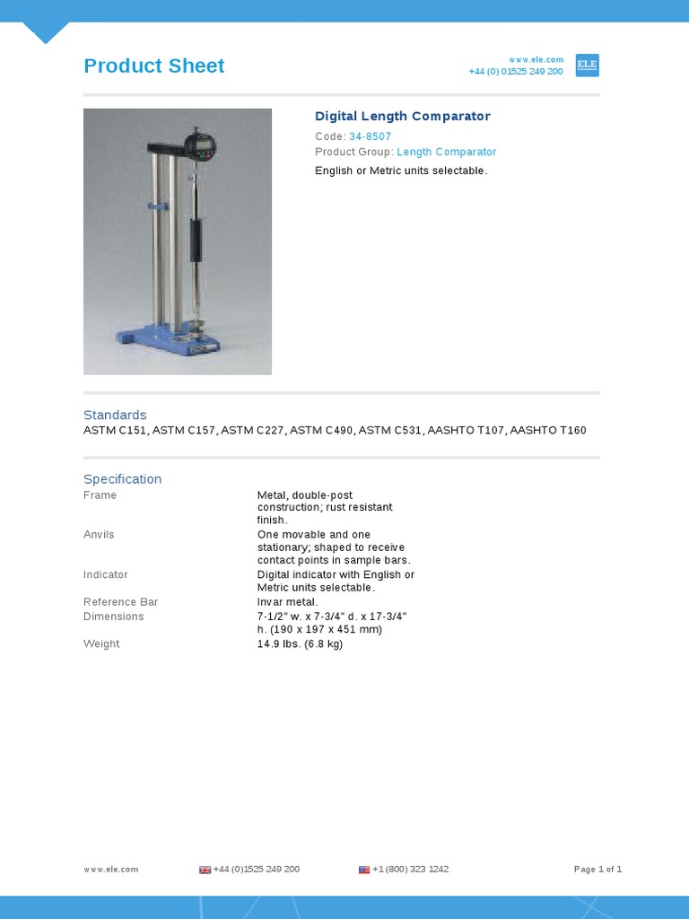 Product Sheet: Digital Length Comparator | PDF