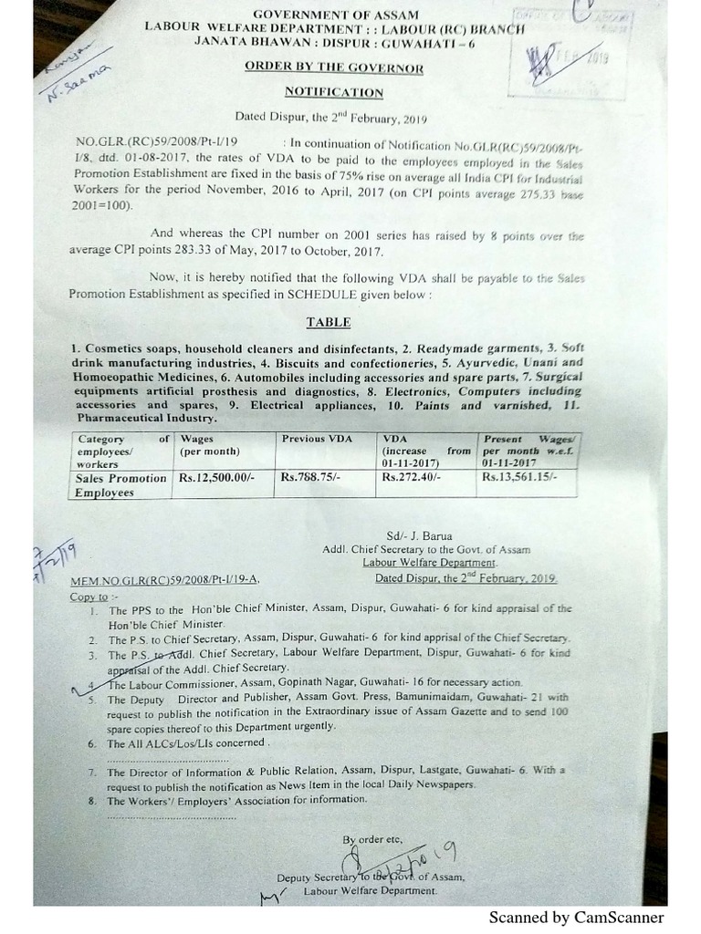 Vda Notification Od Sales Promotion Employees | PDF