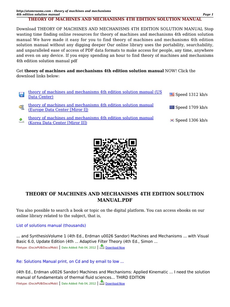 Theory of Machines and Mechanisms 4Th Edition Solution Manual | PDF ...