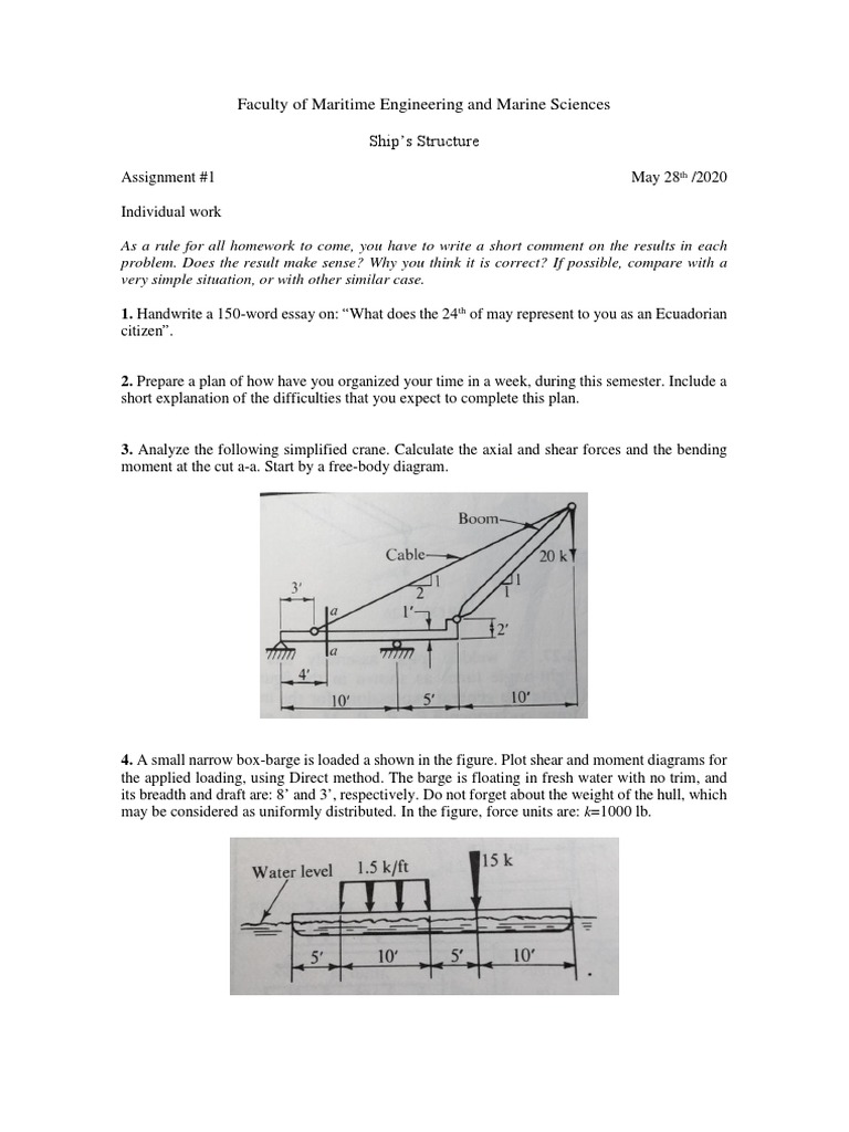 Maritime Engineering Assignment Overview | PDF | Bending | Beam (Structure)