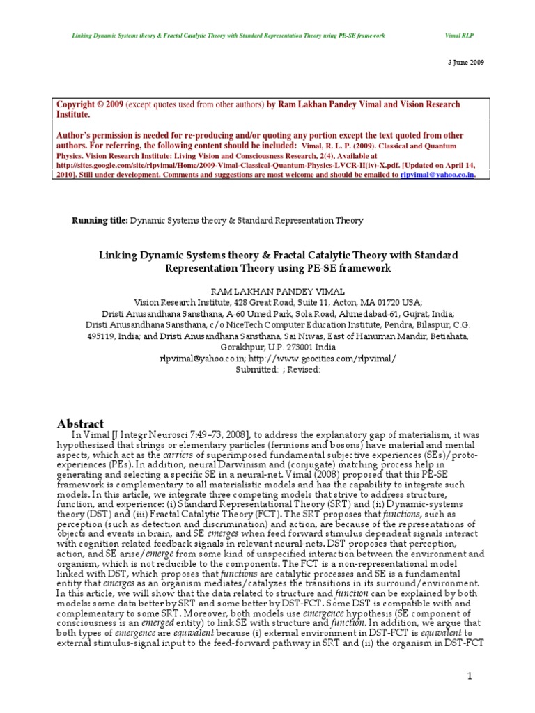 Linking Dynamic Systems Theory and Fract PDF | PDF | Visual Cortex ...