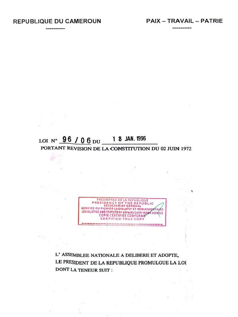 Constitution Du Cameroun 1 PDF PDF