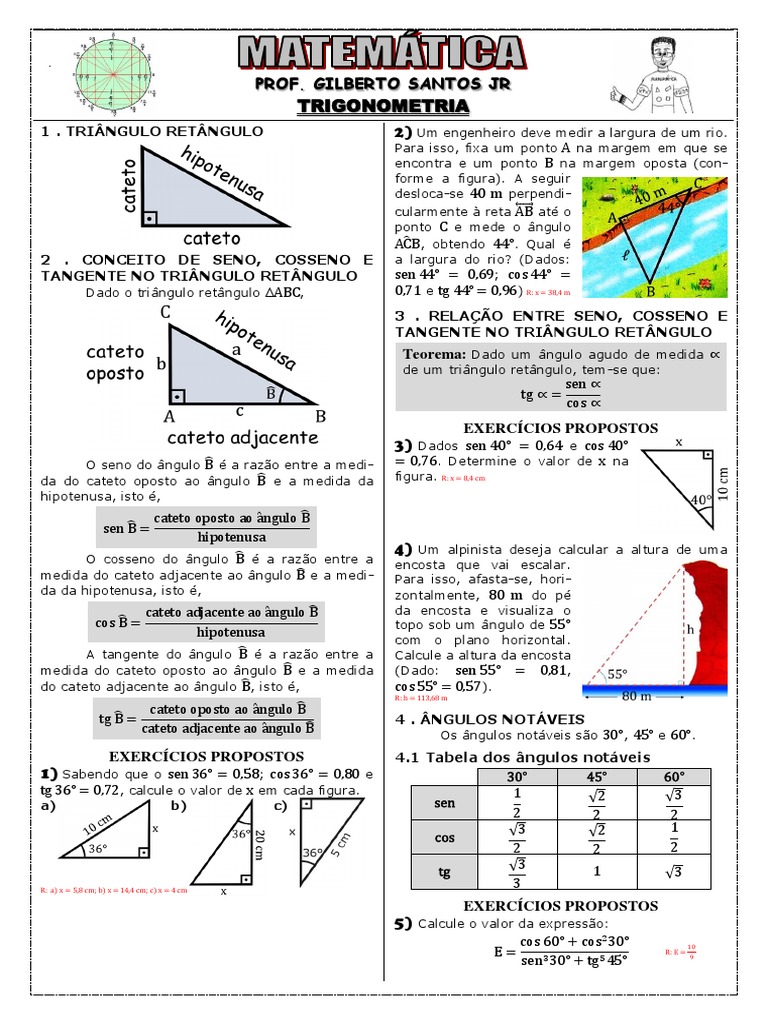 Exercícios de Trigonometria: Seno, Cosseno e Tangente | PDF ...