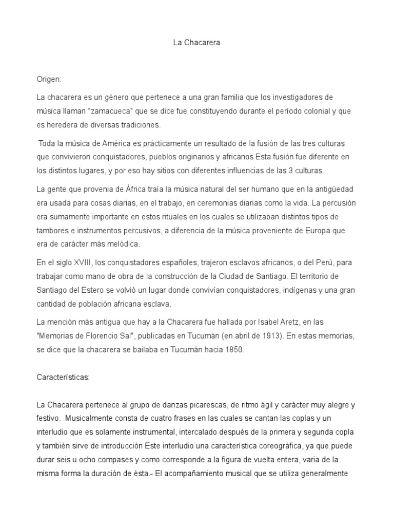 Historia y características de la Chacarera | PDF | Las artes escénicas ...