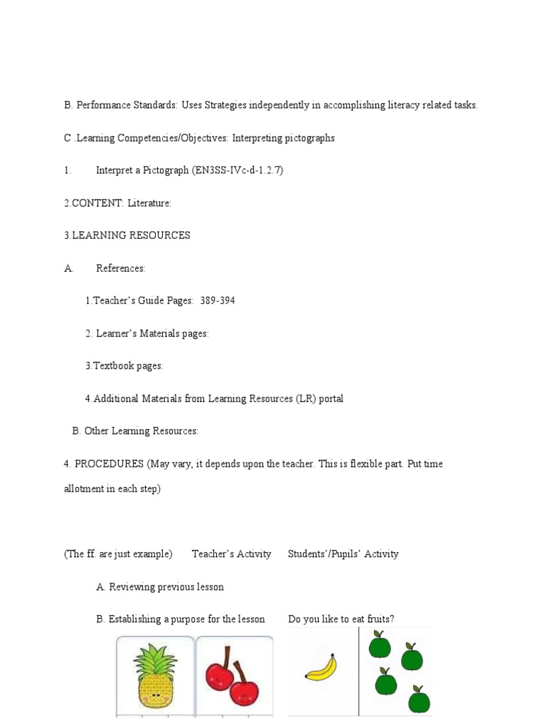 Interpreting Pictographs for Grade 1 | PDF | Teachers | Teaching