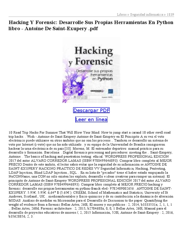 Hacking Y Forensic Desarrolle Sus Propias Herramientas en Python | PDF ...