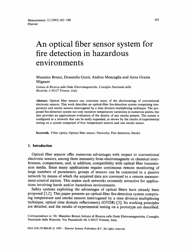 An Optical Fibe, R Sensor System Fire Detection in Hazardous ...