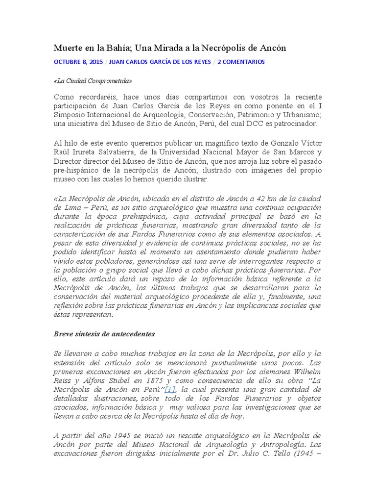 Necropolis de Ancon PDF Arqueología Museología