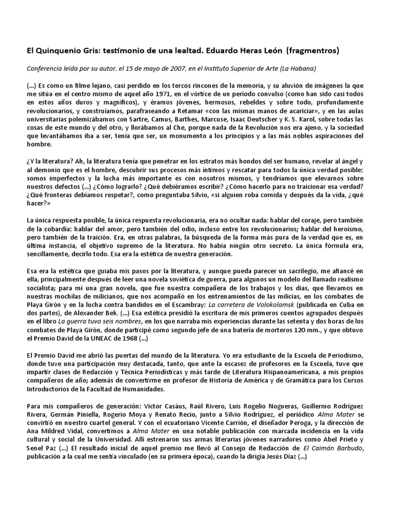 HERAS LEÓN El Quinquenio Gris PDF Cuentos Autor