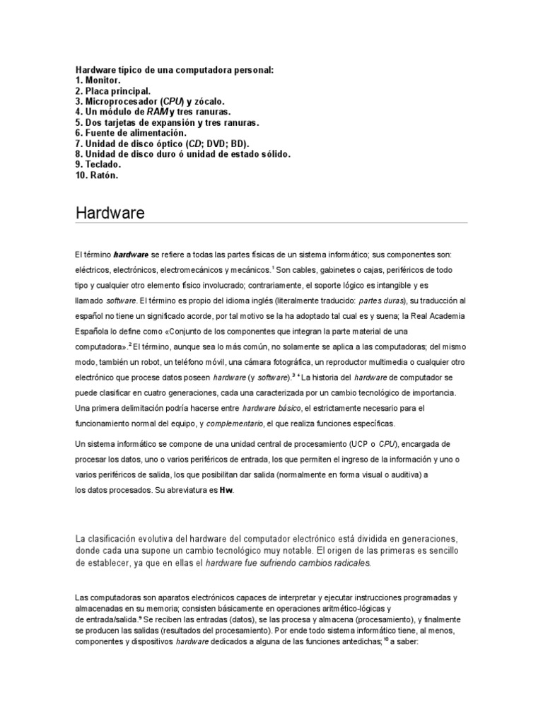 Componentes Esenciales de una PC | PDF | Periférico | Hardware de la ...