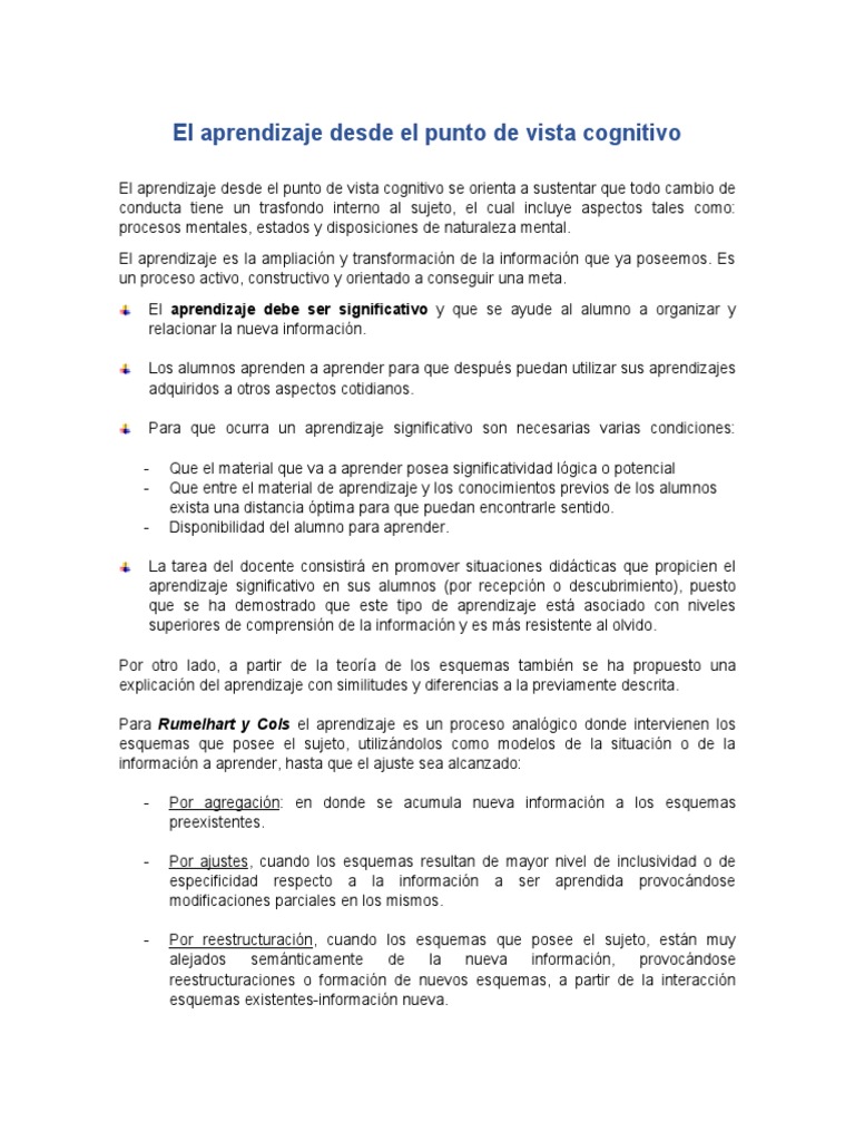 Aprendizaje desde el Enfoque Cognitivo | PDF | Crecimiento personal y ...