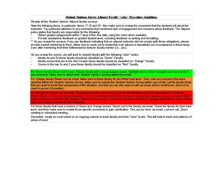 Faculty Color Coding Sheet For Sos - Instructions 1 | PDF | Behavior ...