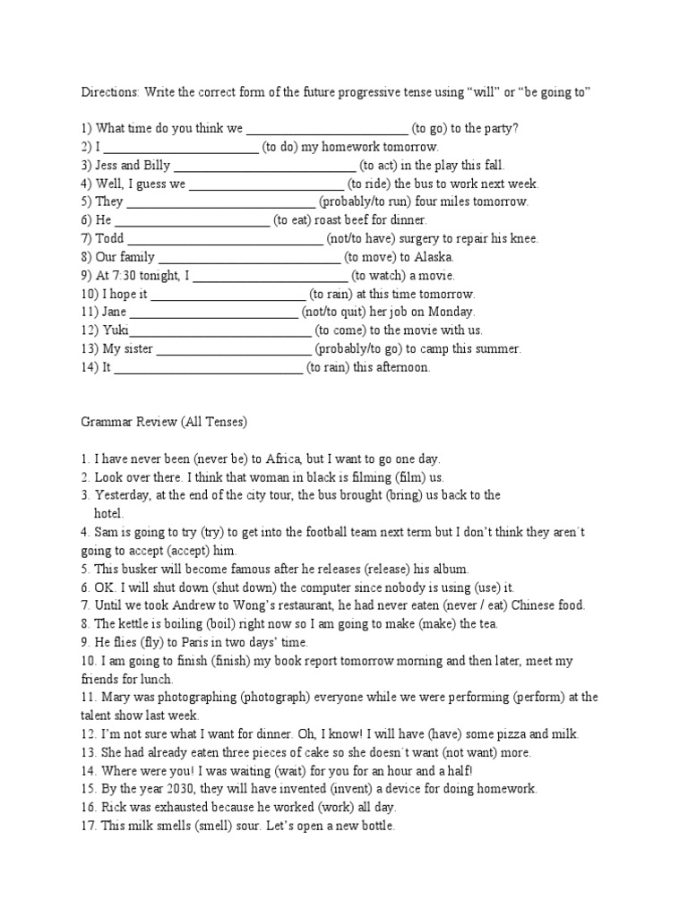 Grammar Review All Tenses | PDF